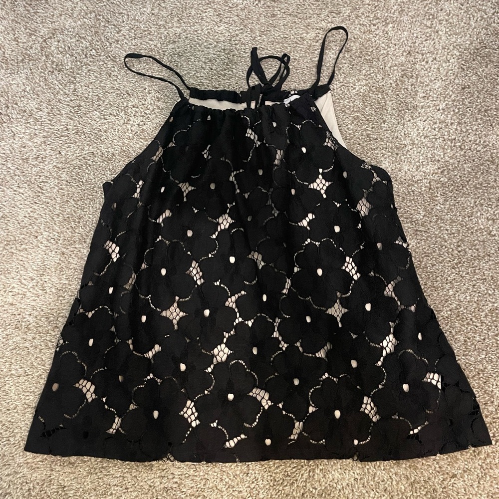 LIV Los Angeles Black lace high neck tank top blouse